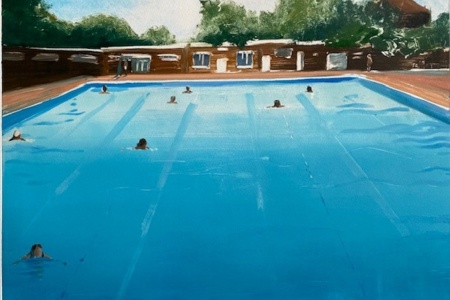 Rebecca Denton, Brockwell Lido, Etching, Edition of 1, Framed: £590, Unframed: £490